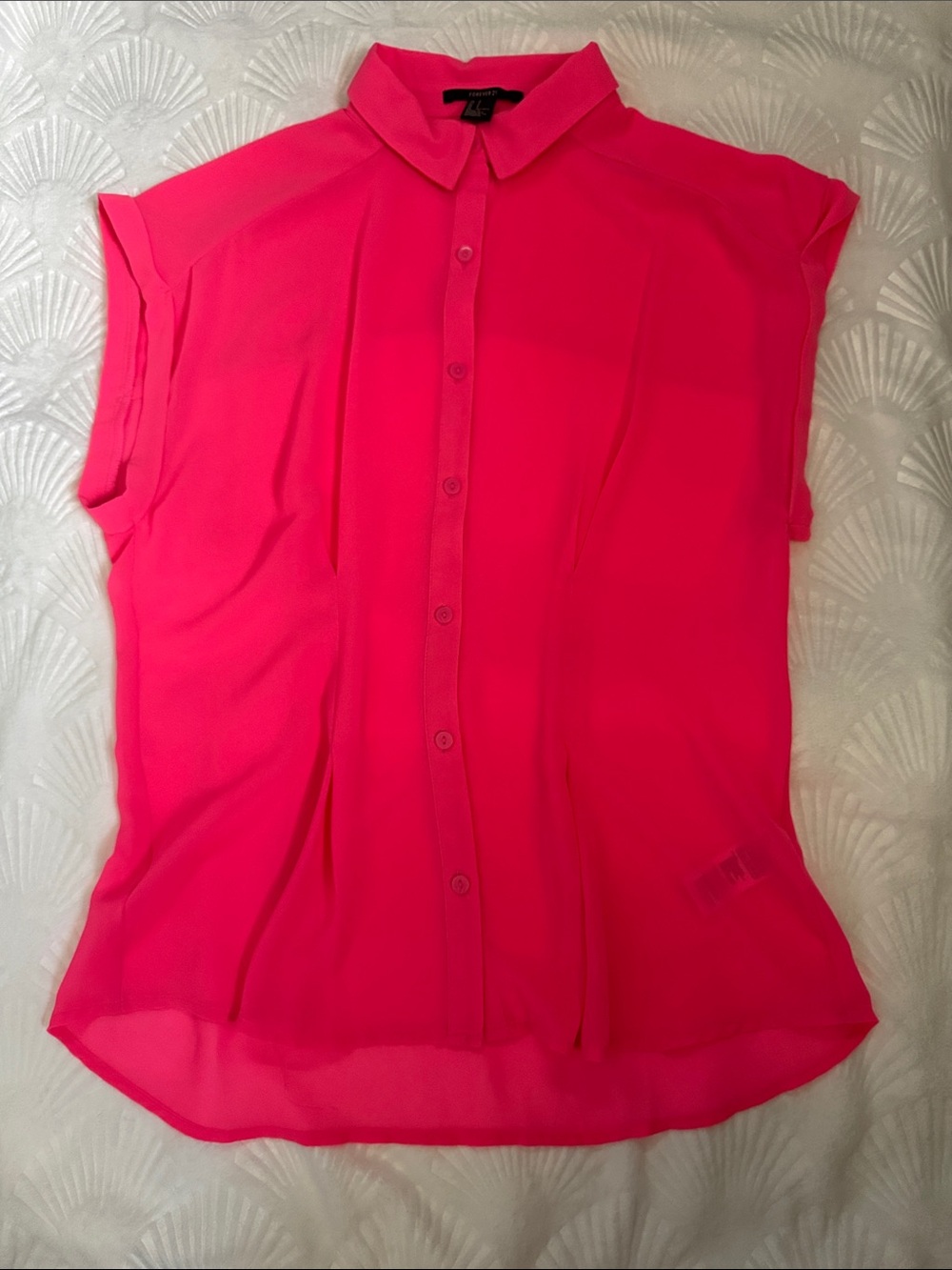 Forever 21 Neon Hot Pink Cap-Sleeve Button-Front Blouse
